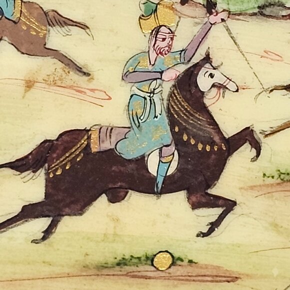 Vintage Persian Khatam Jewelry Trinket Storage Box Scene Battle Painting Warrior - Picture 8 of 16